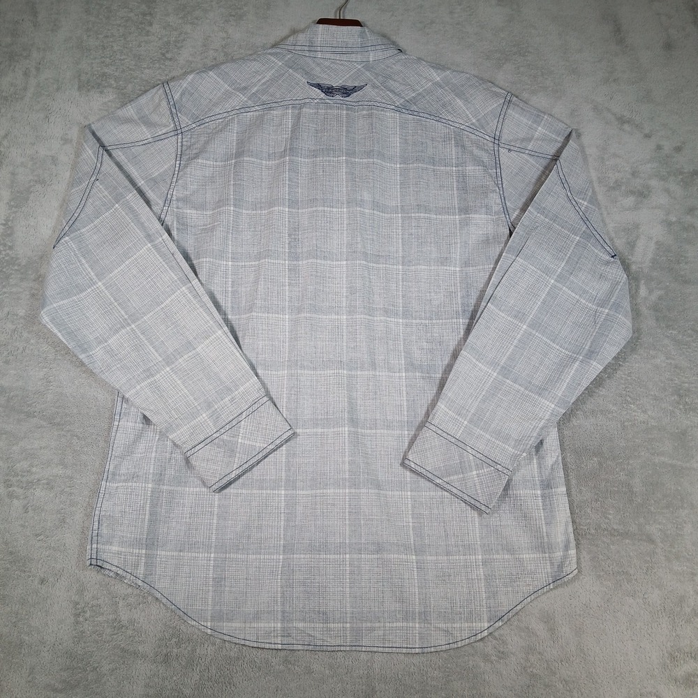 Harley Davidson Western Shirt Mens L Grey Plaid Pearl Snap 100% Cotton - Picture 10 of 10